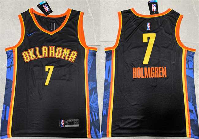 Men%27s Oklahoma City Thunder #7 Chet Holmgren Black 2024 City Edition Stitched Basketball Jersey
